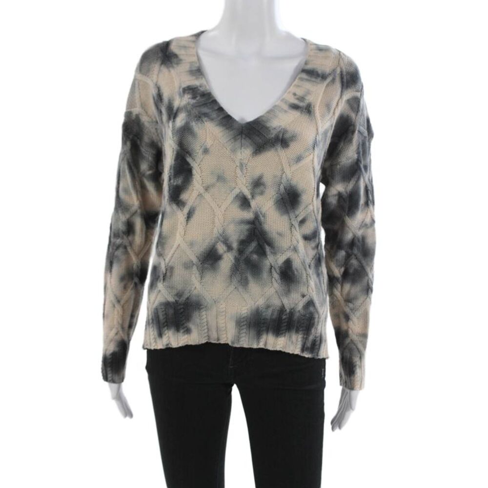 27 Miles Unisex Pullover V-Neck Argyle Cotton Beige Long Sleeve Sweater Size S